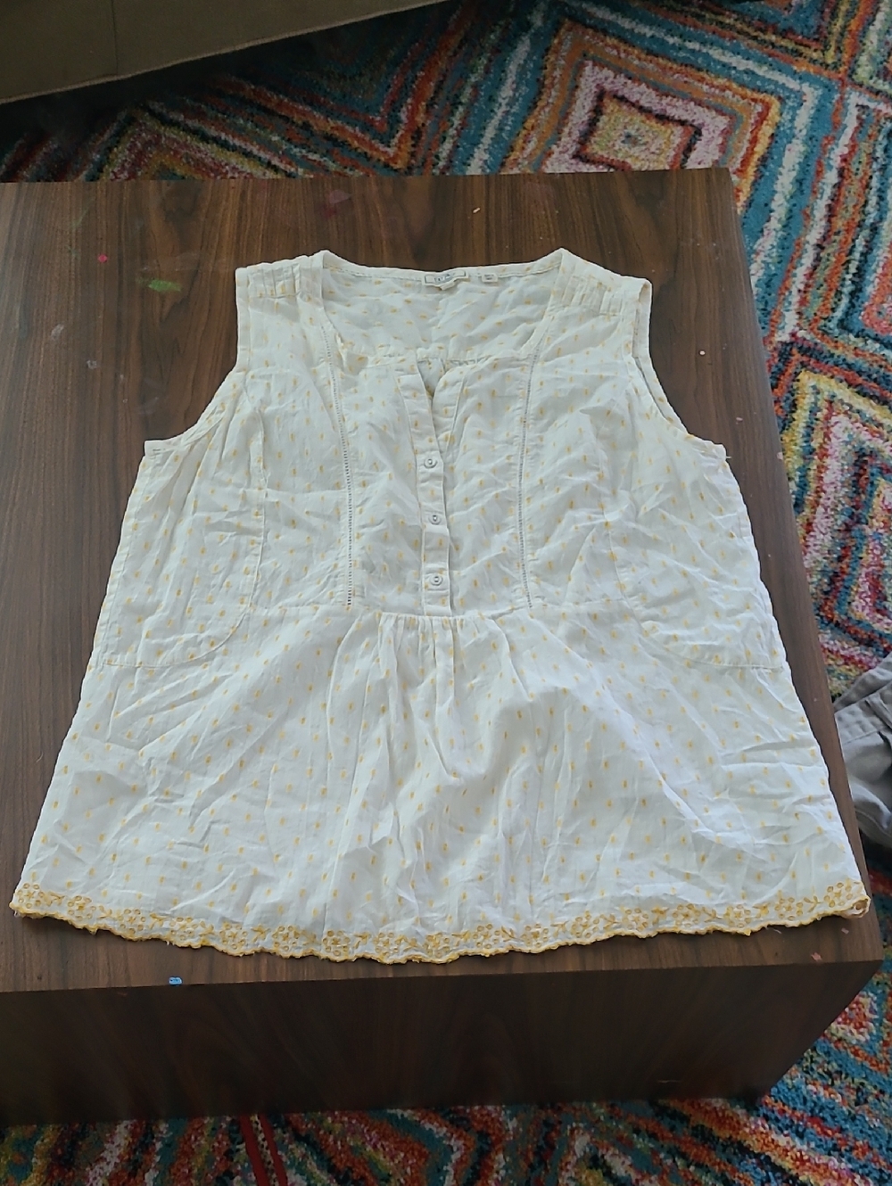 FatFace White Sleeveless Top with Yellow Dot Embroidery